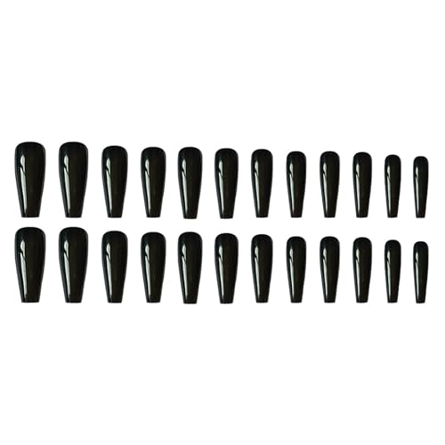 MISUD Press on Nails - Long Coffin Fake Nails with Goth Black, Acrylic Gothic Design 24 pcs - color: 019A05-12Black