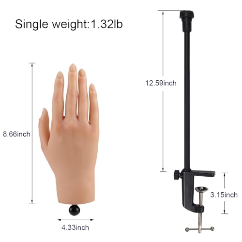 Nail Pratice Training Hand for Acrylic Nails with Stand Bracket,Soft Silicone Maniquin Hand, Flexible Bendable Nail Practice Fake Hand for Nails Art Practice Tool - color: 1#, size: Right Hand