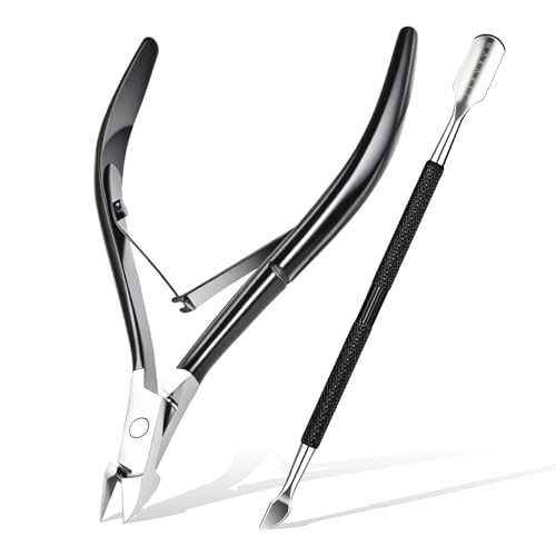 Makartt 7mm Black Sharp Cuticle Nipper and Pusher Set, Stainless Steel - color: Black