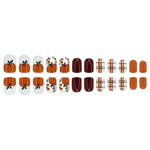 Fall Press on Nails, Thanksgiving Day False Nails, Short Square, 24Pcs - color: Style-24