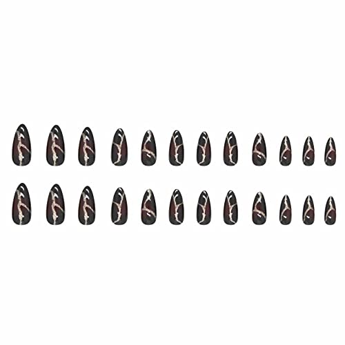 MISUD Press on Nails - Medium Stiletto Glue on Nails with Goth Red Black, Acrylic Gothic Vampire Design 24 pcs - color: 11203Red&Black