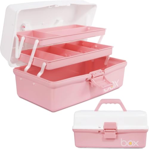 TERGOO 13in Lager Plastic Craft Organizer and Storage 3-Layer Tackle Box - color: White Pink