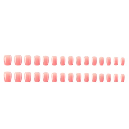 Gradient Press on Nails Short Coffin Fake Nails with Ombre Full Cover Glossy Designs Nails Press ons Pink Glue on Nails Stick on Nails for Women 30Pcs - color: pink-3