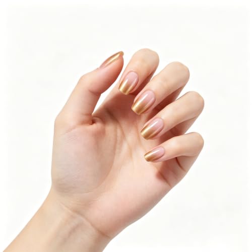 Press on Nails Gold Chrome French Tips Ombre Short Square Fake Nail - color: Gold French