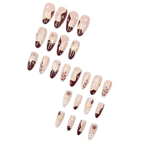 Fall Medium Almond Press On Nails Brown Pumpkin Fake Nails - color: Halloween26-Brown-14