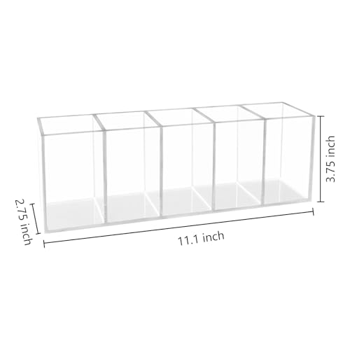 HSYMQ Acrylic Clear Pen Holder 5 Compartments Pencil Holder