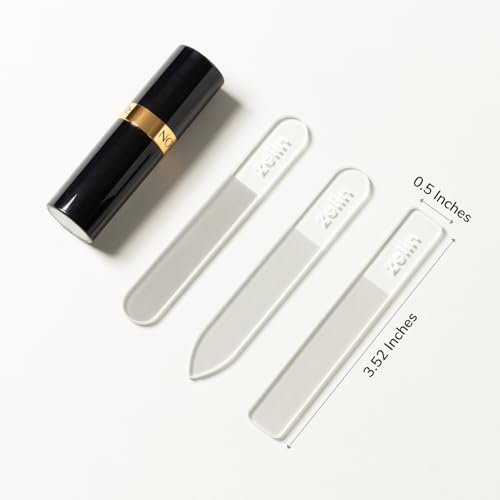 zelin Glass Nail File with Leather Case, 3 Pcs Single-Sided Mini Nail Files
