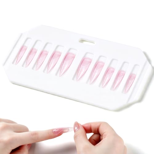 Original Nail Form Tray & Compartments Organizer - 10 Slot Acrylic Nail Form Display with Brush Holder for Salon & Home DIY Manicure - color: White