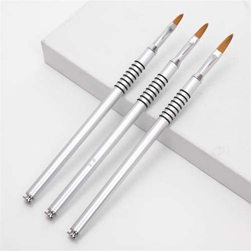 3Pcs Kolinsky 3D Nail Art Brush Set - Size 2/4/5#, Acrylic Nail Brush with Silver Metal Nonslip Grip Handle Polish Clean Up Manicure Sculpture Tools for Women Acrylic Application - color: Silver