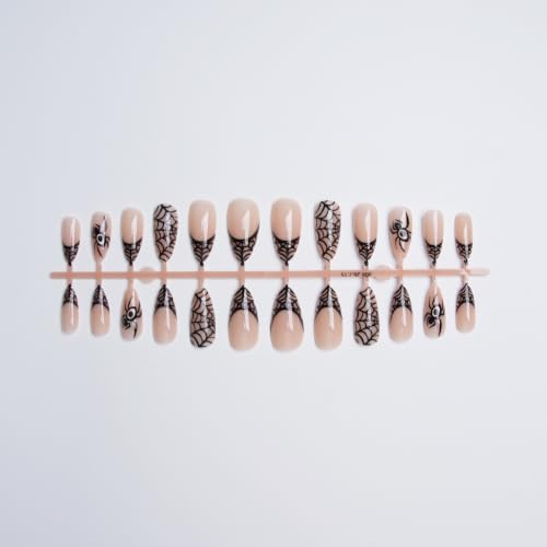 Halloween Spider Press on Nails Almond Goth Black Fake Nails 24Pcs - color: Halloween 6