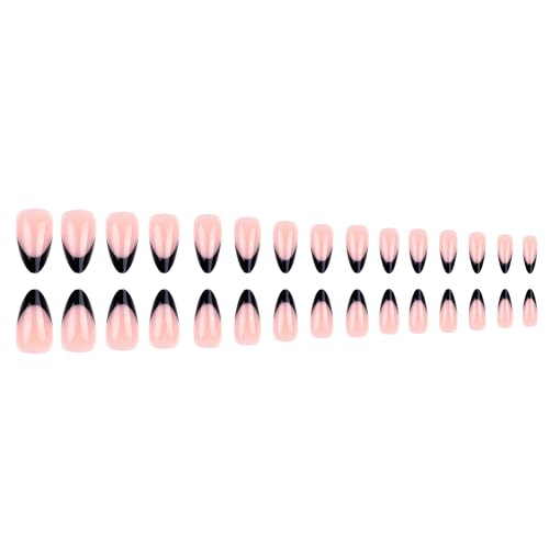 30Pcs Black French Tip Press On Nails, Soft Gel Almond Nails - color: Various colors