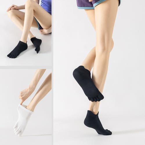Toe Socks Women, Ankle Cotton Five Fingers Socks for Running - color: 5 Pairs (2 White+2 Black+1white)