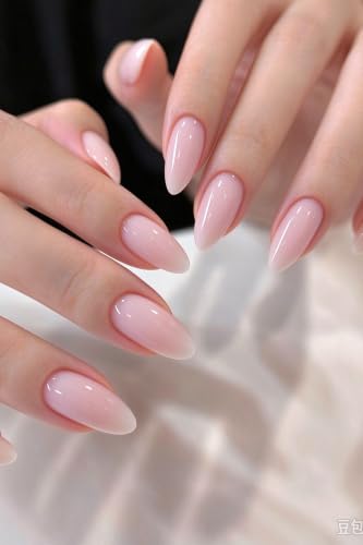 AzureBeauty Short Almond Press On Nails, Milky Pink, 32 Pcs 16 Sizes - color: A-Milky Pink