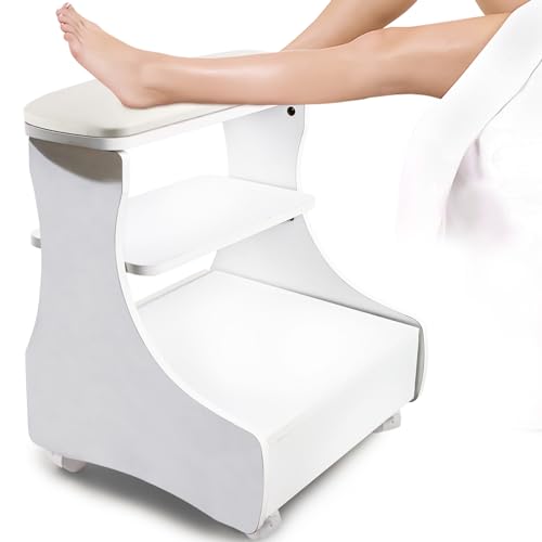 Kalolary Pedicure Foot Rest, Manicure Foot Rest with Wheels PU Leather Home Beauty Footrest Pedicure Foot Stool Stand for Home Salon Use(Whiite) - color: White