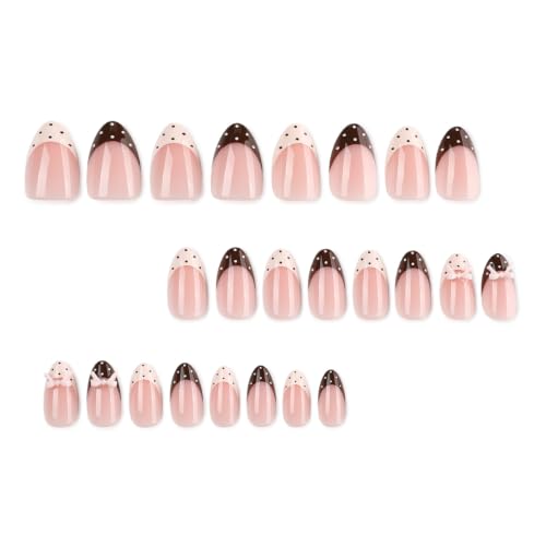 French Tip Press on Nails with Polka Dots, Short Almond Fake Nails - color: Style-19