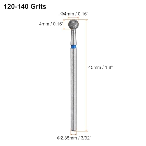HARFINGTON 10pcs 120-140 Grits Diamond Grinding Bit 4mm Ball Head 2.35mm Shank 4mm Length Stone Sanding Drill Bits Rotary Tool for Ceramic Glass Nails Grinding Polishing - color: Blue, size: 4mm