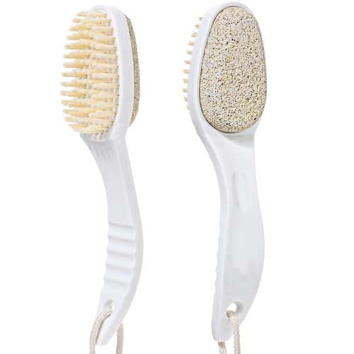 JIEYAO 2 in 1 Foot Pumice Stone Brush, Foot Brushes & Pumice Exfoliator Pedicure Tools, Shower Foot Scrubber Brush Double-Sided Pumice Foot File Dead Skin Callus Remover for Foot Care