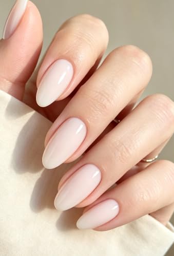 AzureBeauty Short Almond Press On Nails, Pink White, 32 Pcs 16 Sizes - color: B-Pink White