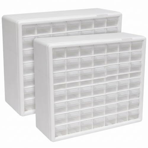 Akro-Mils 64-Drawer Plastic Drawer Storage Cabinet for Garage Organization, Bead Organizer, Building Bricks Storage, Teacher Toolbox, Makeup Organizer, 20-Inch W x 6-Inch D x 16-Inch H, 10164 White - color: White, size: 64 Drawer, style: 2 pack