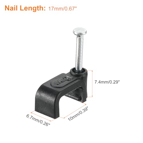 uxcell Cable Clips with Steel Nail, 100Pcs 10mm/0.39" Plastic Cable Wire Clips, Ethernet Cable Clips Nail in Cable Clips for Home Wires Cables Cords Management, Black - size: 10mm