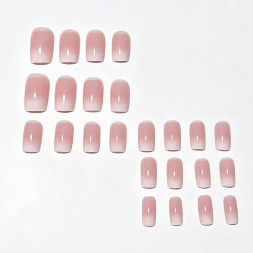 French Tip Press on Nails Medium Square Fake Nails with Ombre Designs Glossy Nails Press ons White Glue on Nails Cute False Nails Acrylic Stick on Nails for Women 24Pcs - color: Ombre Designs