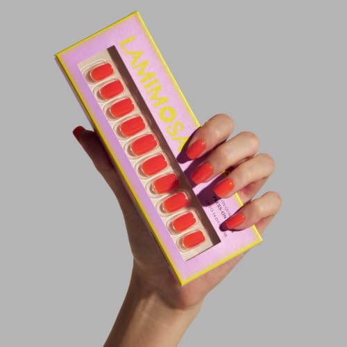 LAMIMOSA 32Pcs Orange Red Press On Nails Short Square, SPRITZ - color: SPRITZ