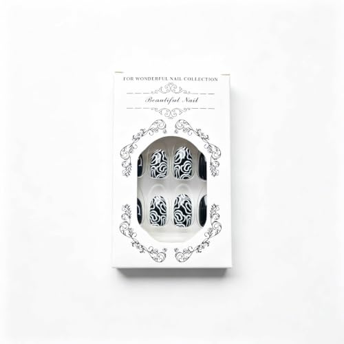 Black & White Press on Nails Short Oval Abstract Fake Nails 24Pcs - color: Color-5