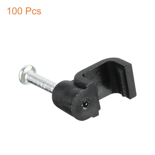 uxcell Cable Clips with Steel Nail, 100Pcs 6mm/0.24" Plastic Cable Wire Clips, Ethernet Cable Clips Nail in Cable Clips for Home Wires Cables Cords Management, Black - size: 6mm
