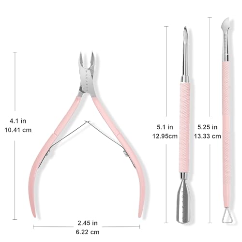 Makartt 3 Pcs Pink Cuticle Nipper Set, Stainless Steel Pusher & Scraper - size: Pink-3pcs