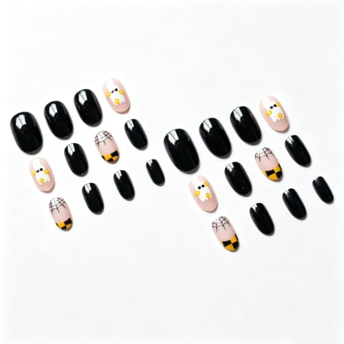 Short Almond Press on Nails Halloween with Cute Ghost Fake Nails 24Pcs - color: Style 1