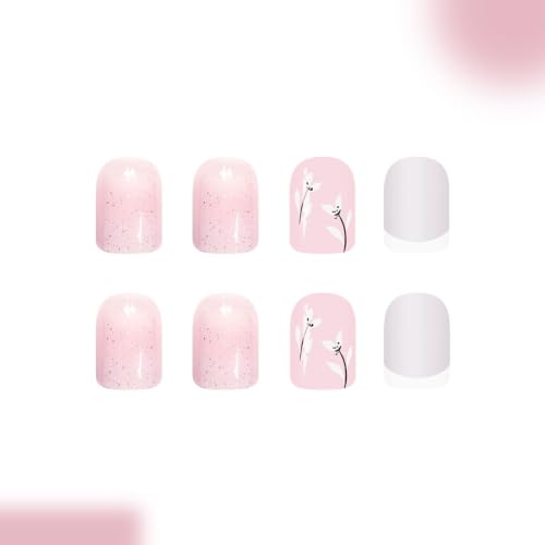 French Tip Press on Nails Short Square Fake Nails Leaves Glitter Designs - color: 32