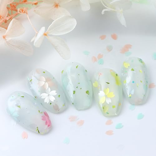 12 Colors Flowers Nail Art Glitter Sequins Cherry Blossoms Nails Accessories 3D Holographic Petal Nail Glitter Flakes Design Acrylic Nail Art Supplies for Women Girls Summer Nail Decoration - color: 12 colors