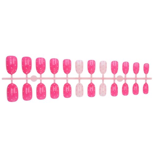 Pink Polka Dot Press On Nails Short Almond Fake Nails Full Cover Stick On - color: BD-Pink-4