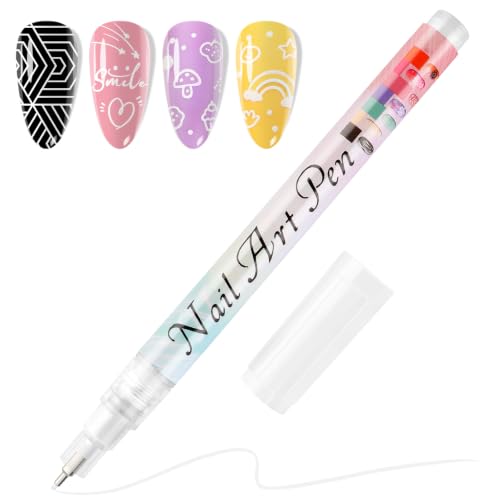 TOROKOM White Nail Art Pens, 0.5mm Nail Art Markers 3D Nail Polish Pens - color: White-0.5mm