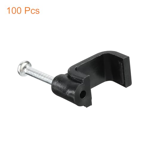 uxcell Cable Clips with Steel Nail, 100Pcs 10mm/0.39" Plastic Cable Wire Clips, Ethernet Cable Clips Nail in Cable Clips for Home Wires Cables Cords Management, Black - size: 10mm