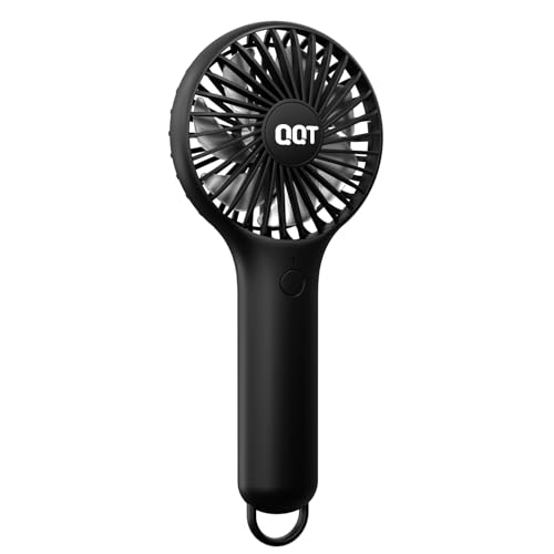 QQT Mini Handheld Fan, Small Personal Cooler with 3 Speeds, Portable Battery Operated, USB Rechargeable Makeup Eyelash Dryer, Strong Airflow for Travel, Office, Outdoor, Women, Men, and Kids (Black) - color: Black