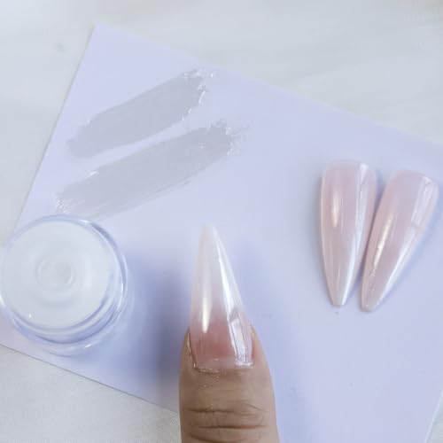 Glaze White Chrome Nail Powder, Glazed Donut Metallic Mirror Effect Pigment - color: White High-gloss