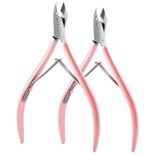 Makartt 2-Pack Pink Cuticle Nipper, 7mm Ergonomic Full-Jaw - size: Pink Cuticle Nippers 2 Pack