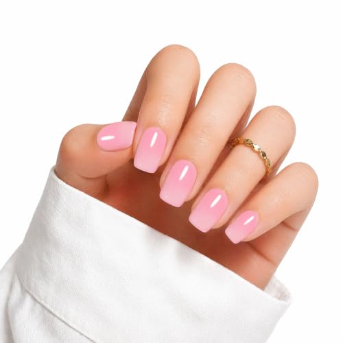 Pink Press On Nails, Short Square Fake Nails, 24 Pcs - color: Peach-Gradient