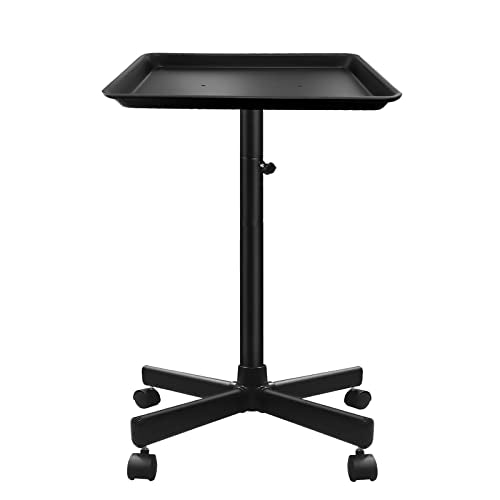 Salon Tray on Wheels, Black Metal Feet Salon Tray Cart, Adjustable Height - color: Black