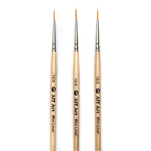 AIT Art Mini Liner Detail Paint Brushes, Size 10/0, Pack of 3, Handmade in USA for Trusted Performance Painting Small Details with Oil, Acrylic, and Watercolors - size: 10/0