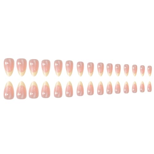 Cat Eye French Press On Nails, 30PCS Almond Soft Gel Nude Nails - color: Shimmer Beige French Tip