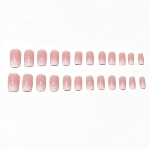 French Tip Press on Nails Medium Square Fake Nails with Ombre Designs Glossy Nails Press ons White Glue on Nails Cute False Nails Acrylic Stick on Nails for Women 24Pcs - color: Ombre Designs