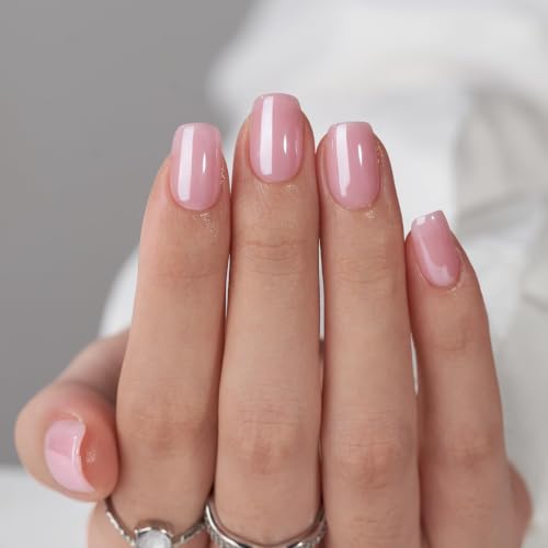 BTArtbox Press On Nails, Short Square Pink Fake Nails, 32Pcs Full Kit - color: A1-Lotus Glazed
