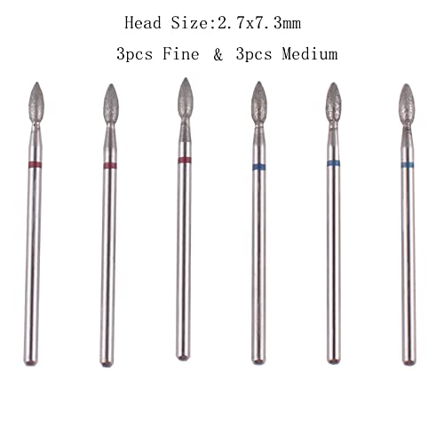 6pcs Flame Cuticle Drill Bits, 3/32 Shank Pro Diamond Nail Bit Set - size: Flame