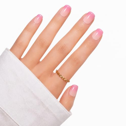 Pink Press On Nails, Short Square Fake Nails, 24 Pcs - color: Peach-Gradient