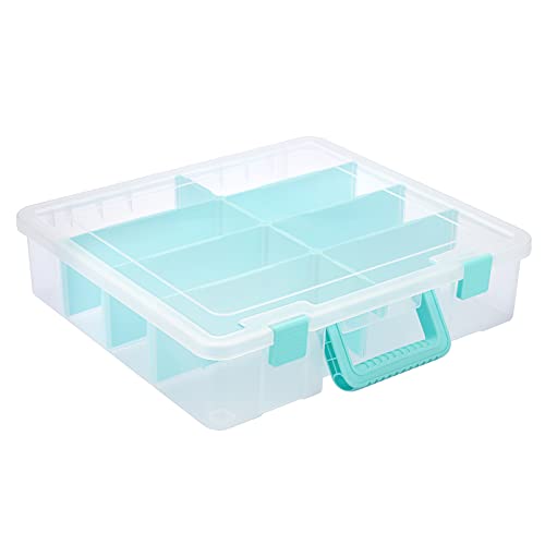 BTSKY Clear Plastic Dividing Storage Box with 8 Compartments Sewing Box - size: 15.1x13.9x3.5 Inches-Clear