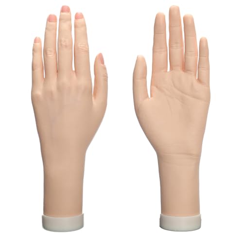 Practice Hand for Acrylic Nails Realistic Mannequin Hand for Nails Practice Soft Flexible Bendable False Fake Nail Hand Art Trainer Manicure Practice Hand Tool and Rings Display of Bracelets (Left) - size: Left