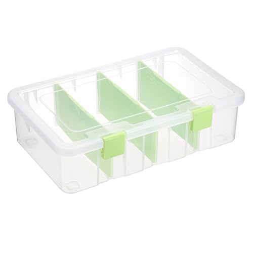 BTSKY Clear Plastic Dividing Storage Box with 4 Compartments Sewing Box - size: 13.3x8.1x3.4 Inches-Green