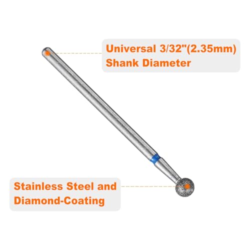 HARFINGTON 10pcs 120-140 Grits Diamond Grinding Bit 4mm Ball Head 2.35mm Shank 4mm Length Stone Sanding Drill Bits Rotary Tool for Ceramic Glass Nails Grinding Polishing - color: Blue, size: 4mm